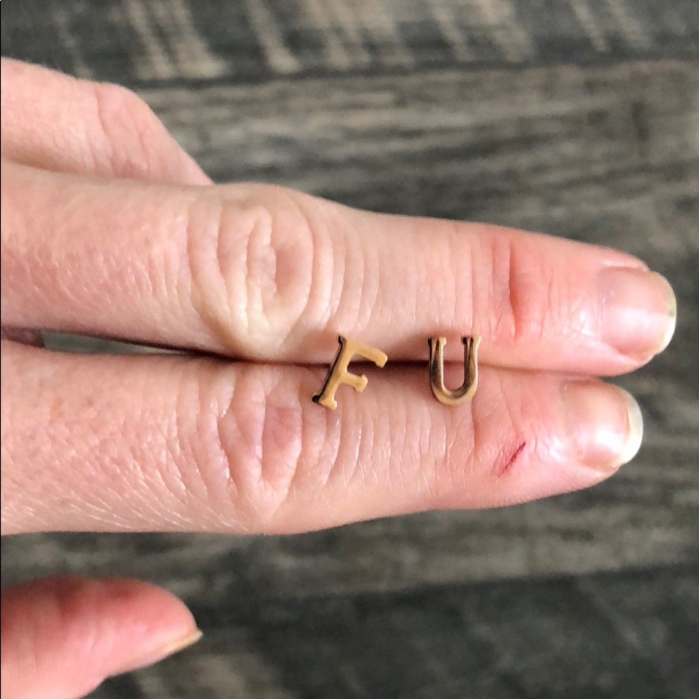 F U Letter Stud Earrings in Rose Gold